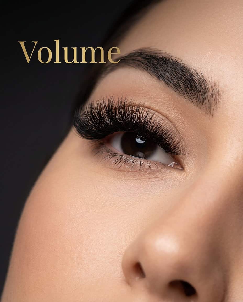 Close-up of eye with voluminous eyelash extensions at Zen Nail Lounge Upland.