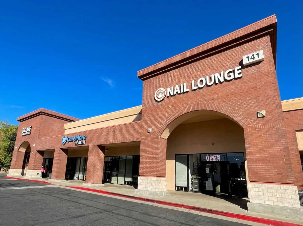 Nail Lounge Upland storefront with brick facade and clear signage, located at 141.